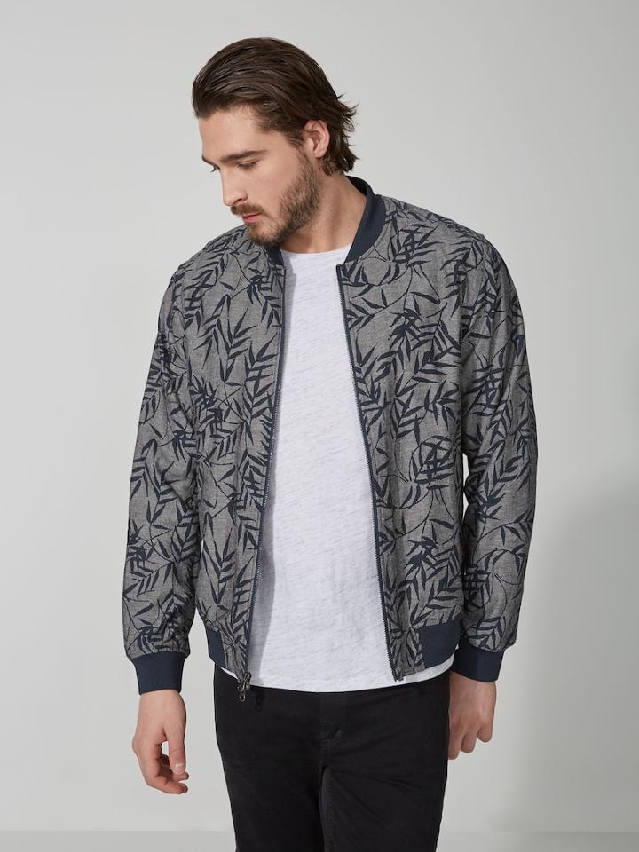 Frank + Oak Ash-leaf-print Cotton-linen Bomber Jacket In Navy