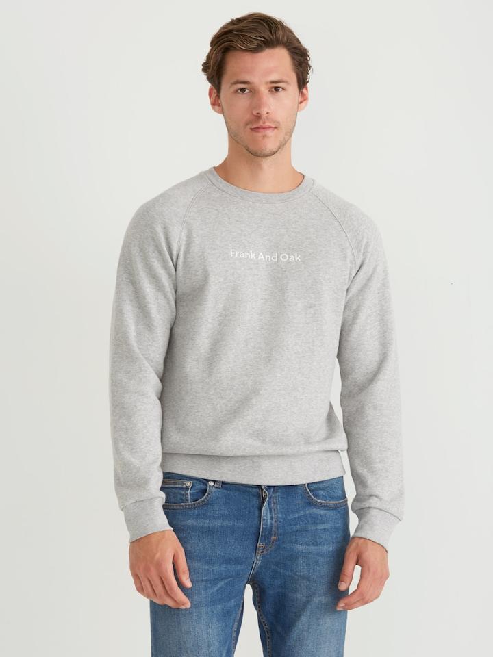 Frank + Oak Good Cotton Fleece Logo Pullover In Vintage Grey Heather