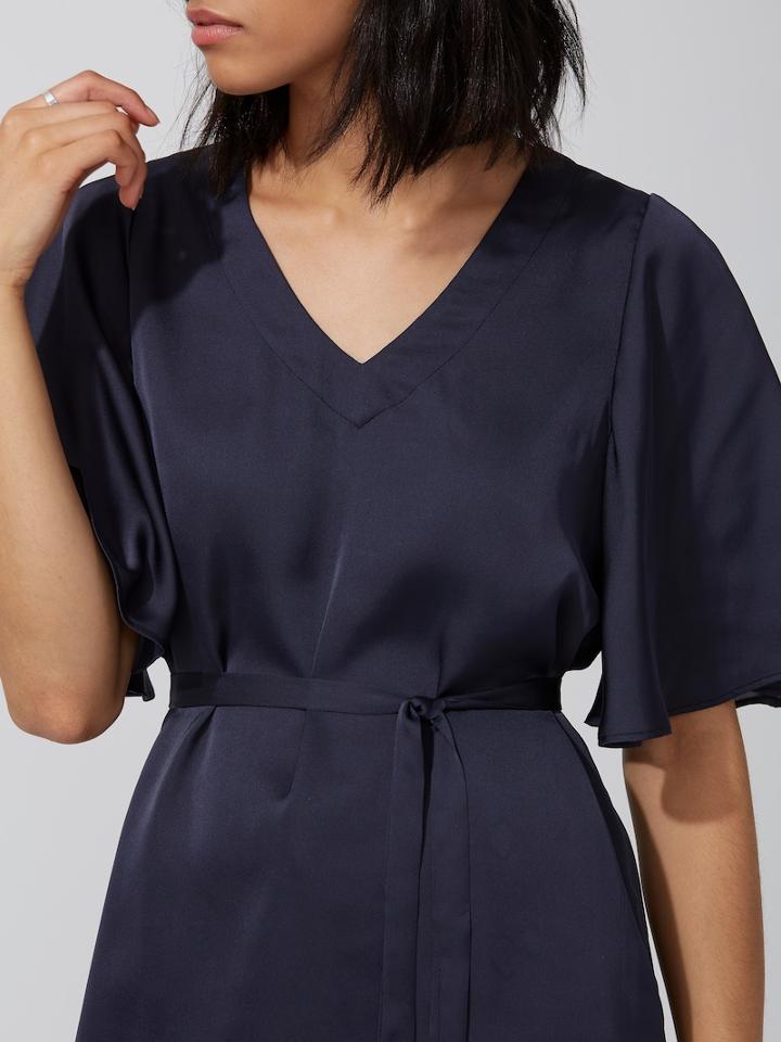 Frank + Oak Satin V-neck Dress In Graphite