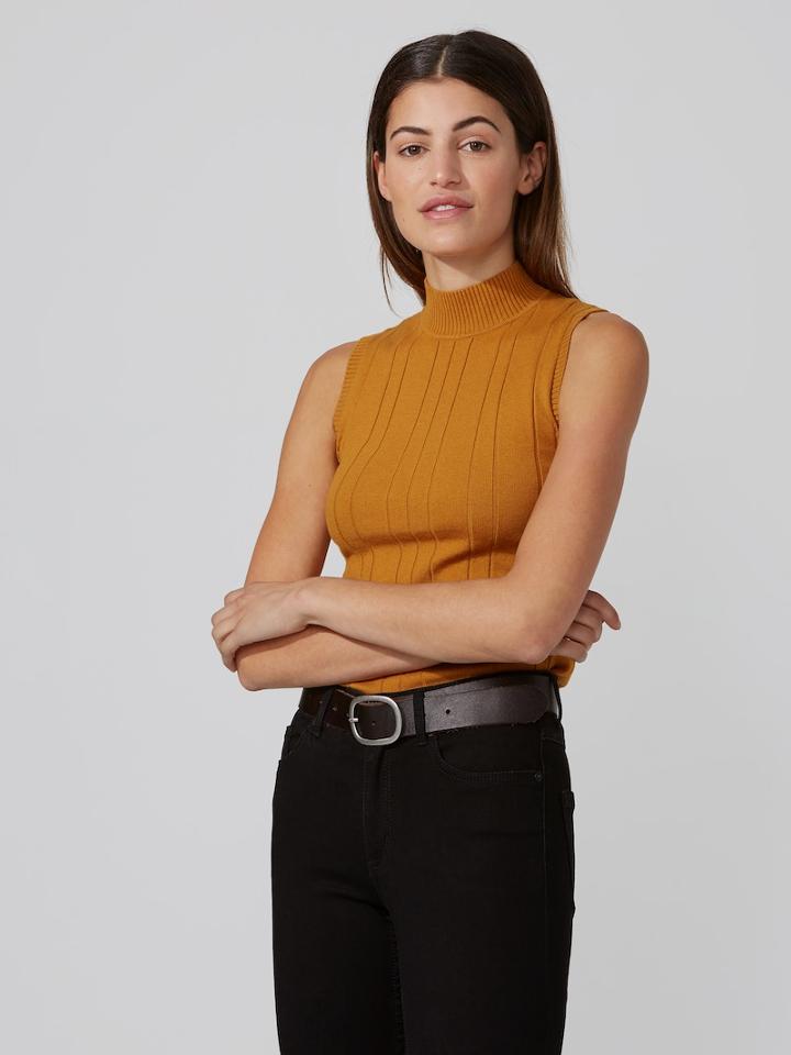 Frank + Oak Cotton-wool Sleeveless Mockneck Sweater In Brown