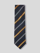 Frank + Oak Silk Striped Pattern Slim Tie In Navy/gold