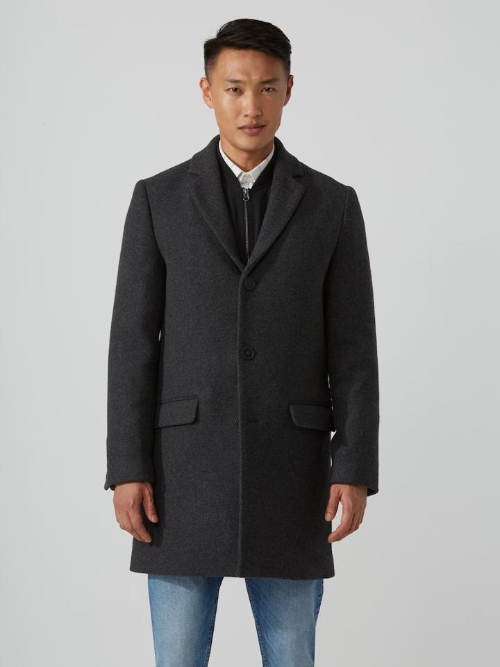 Frank + Oak The Lawrence Wool-blend Topcoat In Mixed Grey