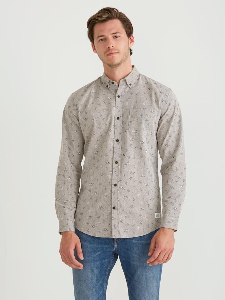 Frank + Oak Chambray Nature Print Shirt In Dark Olive