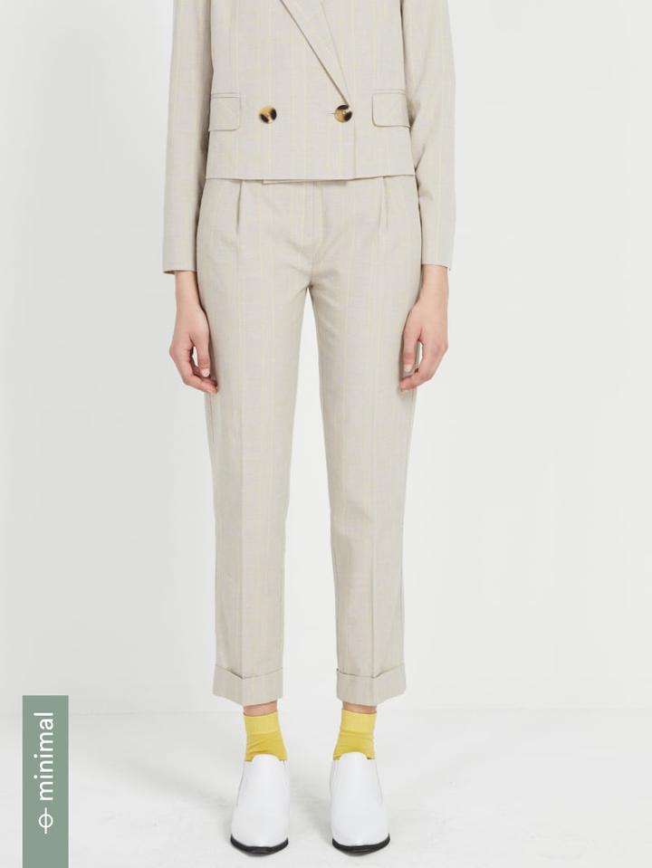 Frank + Oak Textured Tencel Plaid Trousers - Beige