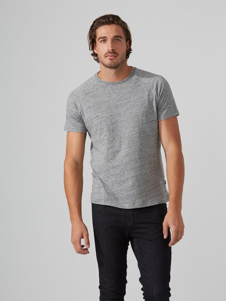 Frank + Oak Raglan Crewneck T-shirt In Grey Heather