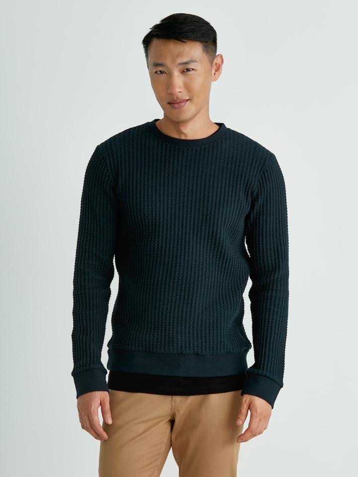 Frank + Oak Waffle-knit Cotton Sweater In Darkest Spruce