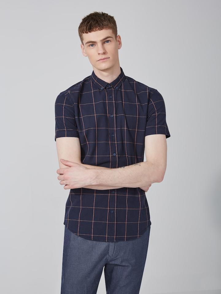 Frank + Oak The Odessa Windowpane Chambray Shirt In Navy