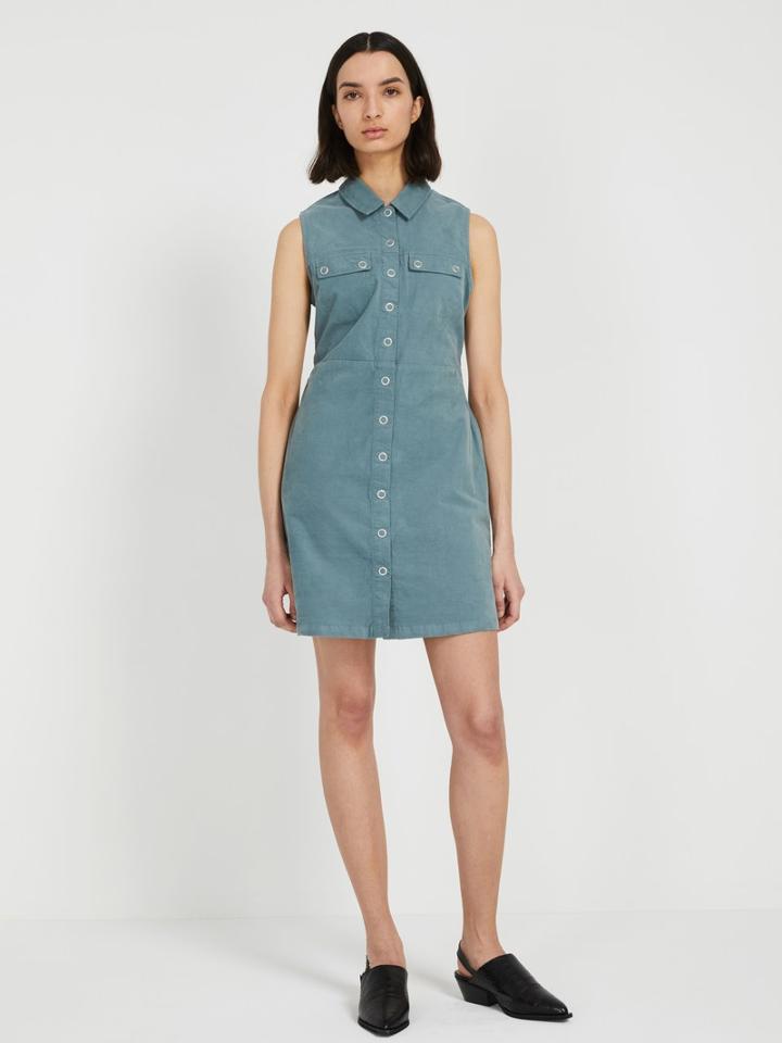 Frank + Oak Organic Corduroy Sleeveless Dress - Soft Teal
