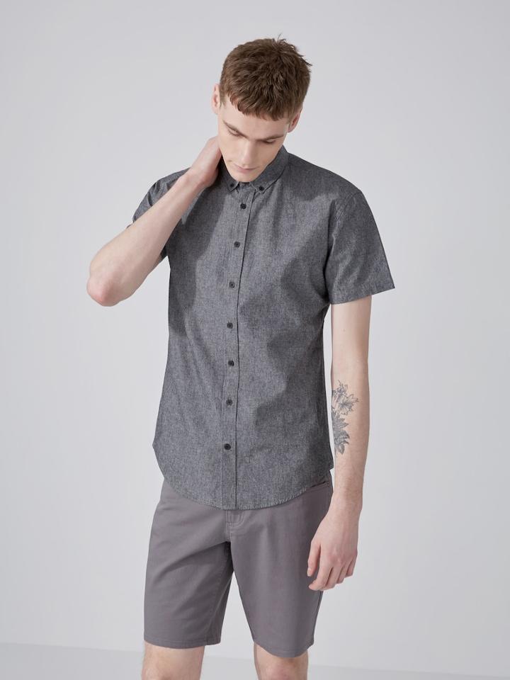 Frank + Oak The Short-sleeve Odessa Chambray Shirt In Black
