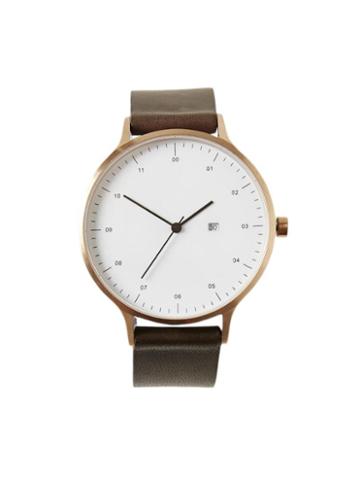 Frank + Oak Instrmnt Brown & Rose Gold Leather Strap Watch