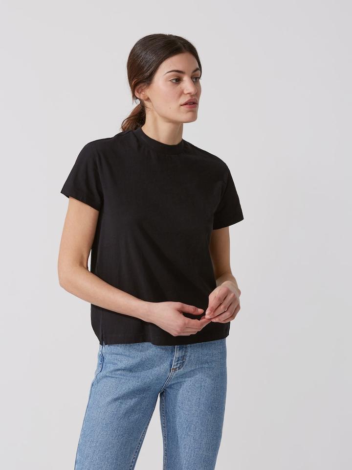 Frank + Oak Drop Shoulder Mock Neck Tee In True Black