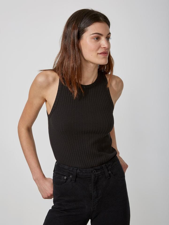 Frank + Oak Cotton Rib Midi Top In True Black