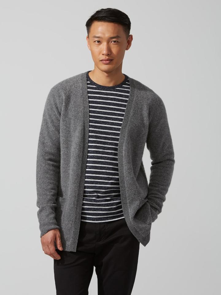 Frank + Oak Boiled Wool Open Cardigan In Heather Grey