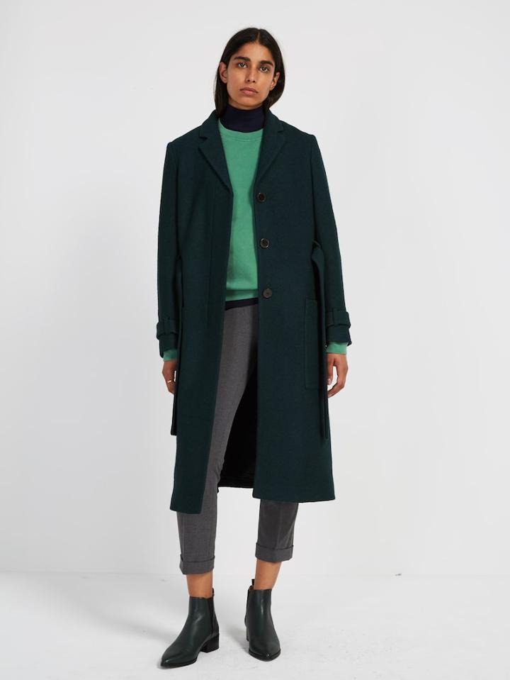 Frank + Oak Wool-blend Belted Coat - Dark Green