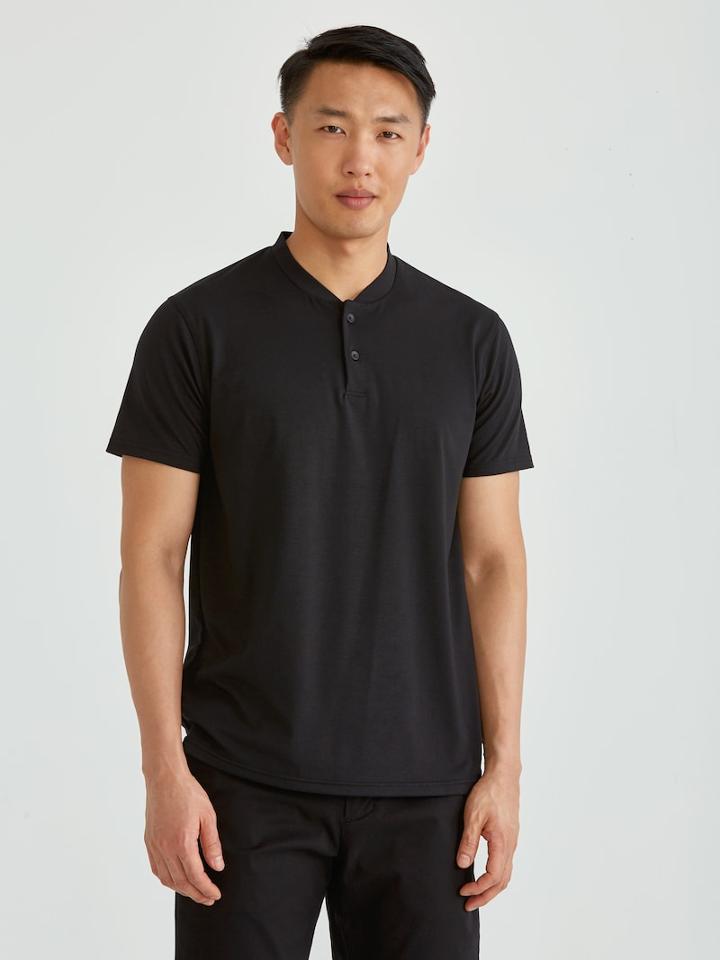 Frank + Oak Drirelease Crewneck Bomber Polo T-shirt In Black