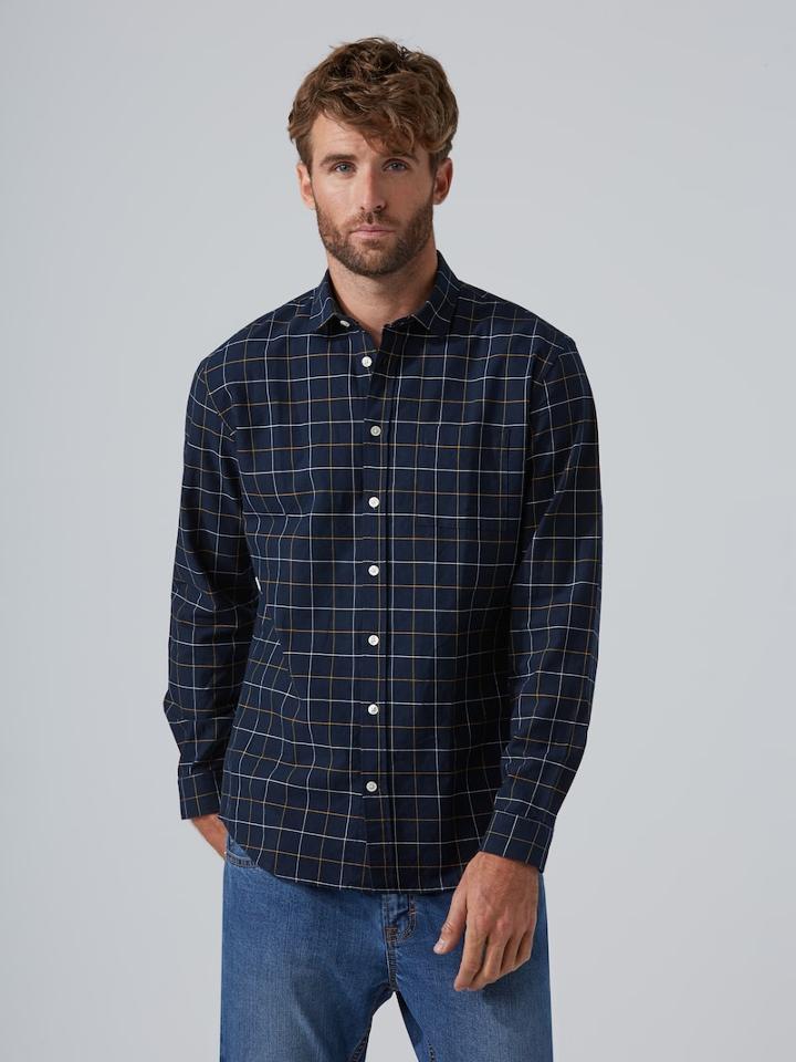 Frank + Oak Soft Windowpane-check Shirt In Dark Sapphire