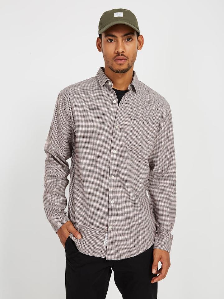 Frank + Oak Houndstooth Flannel Shirt In Dark Mahogany