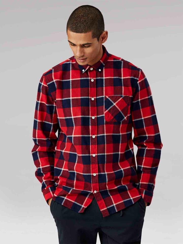 Frank + Oak Largescale Plaid Flannel Shirt In Red