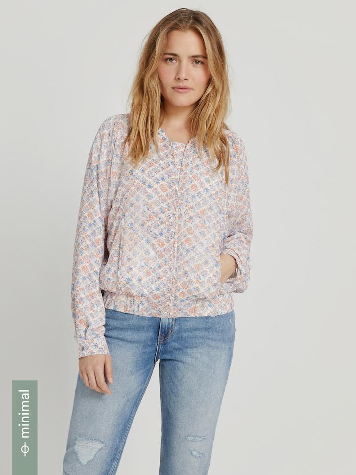 Frank + Oak Floral-print Wide-sleeve Bomber Jacket In Blue
