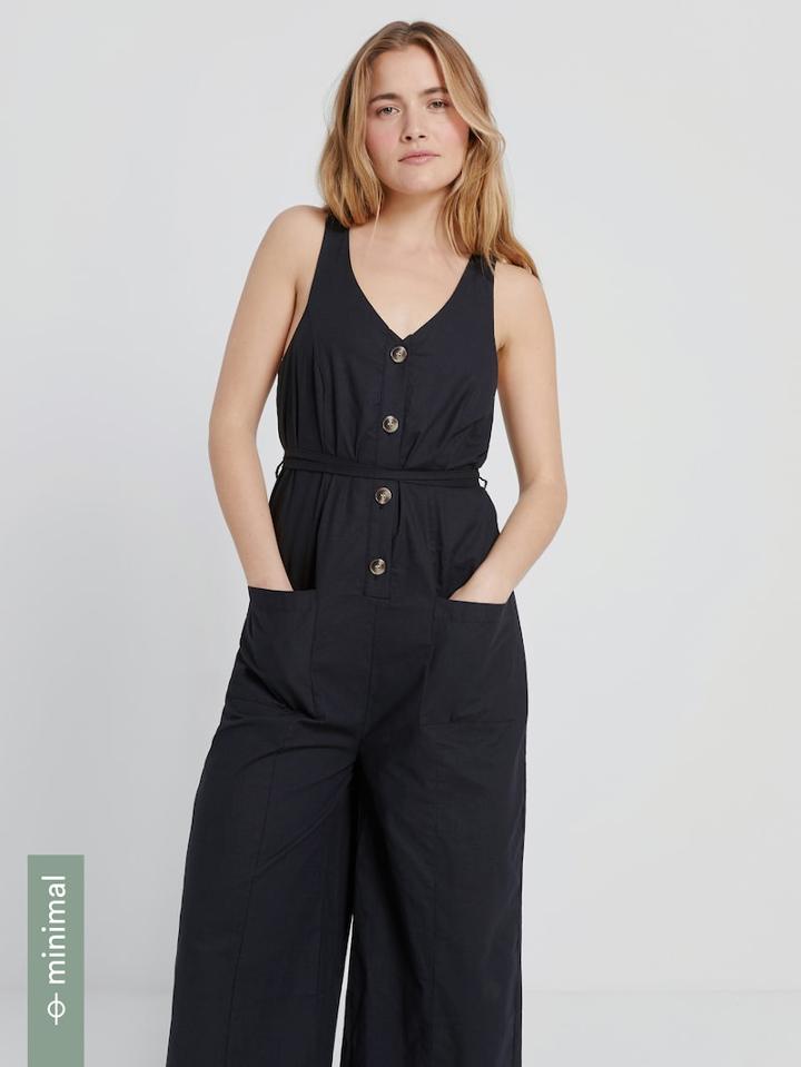 Frank + Oak Good Cotton Button-up Jumpsuit In True Black