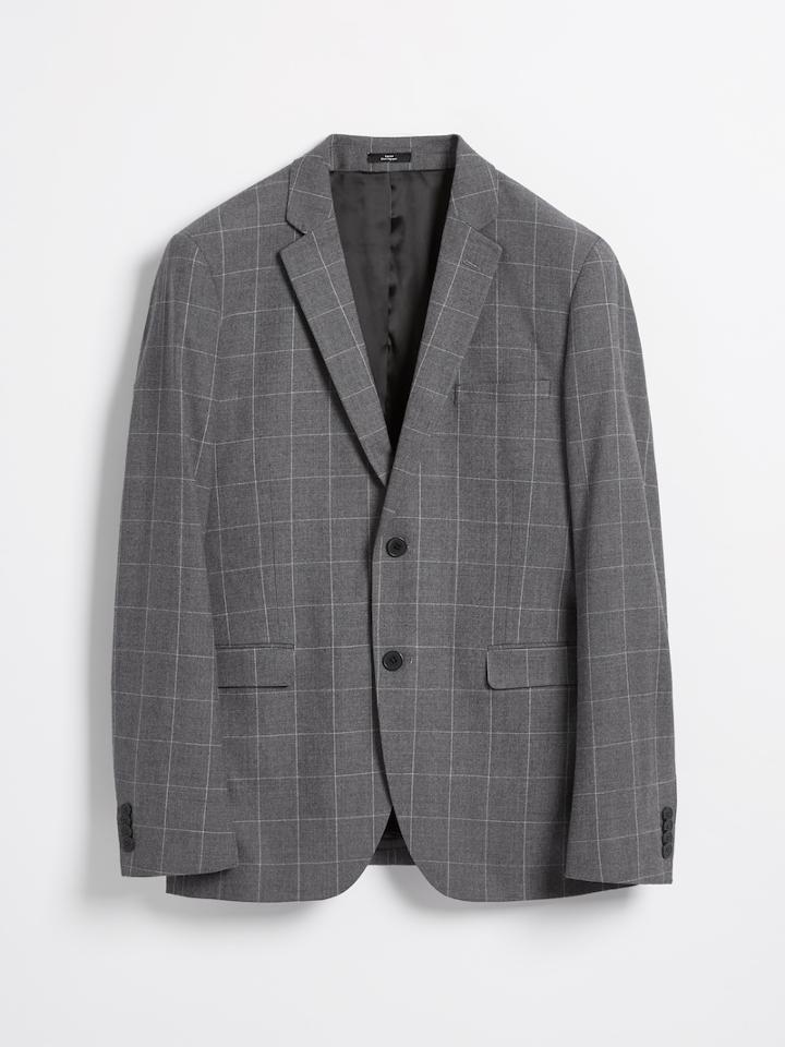 Frank + Oak The Laurier Flannel Grid Check 2-button Blazer In Grey Heather