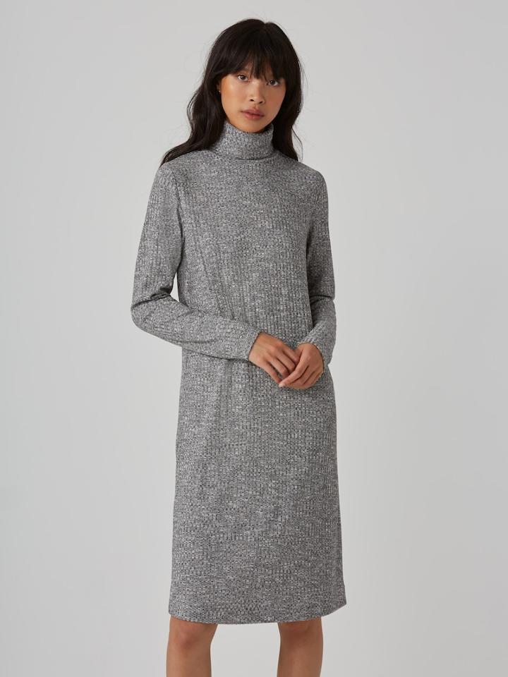 Frank + Oak Ribbed Turtleneck Dress In Salt And Pepper
