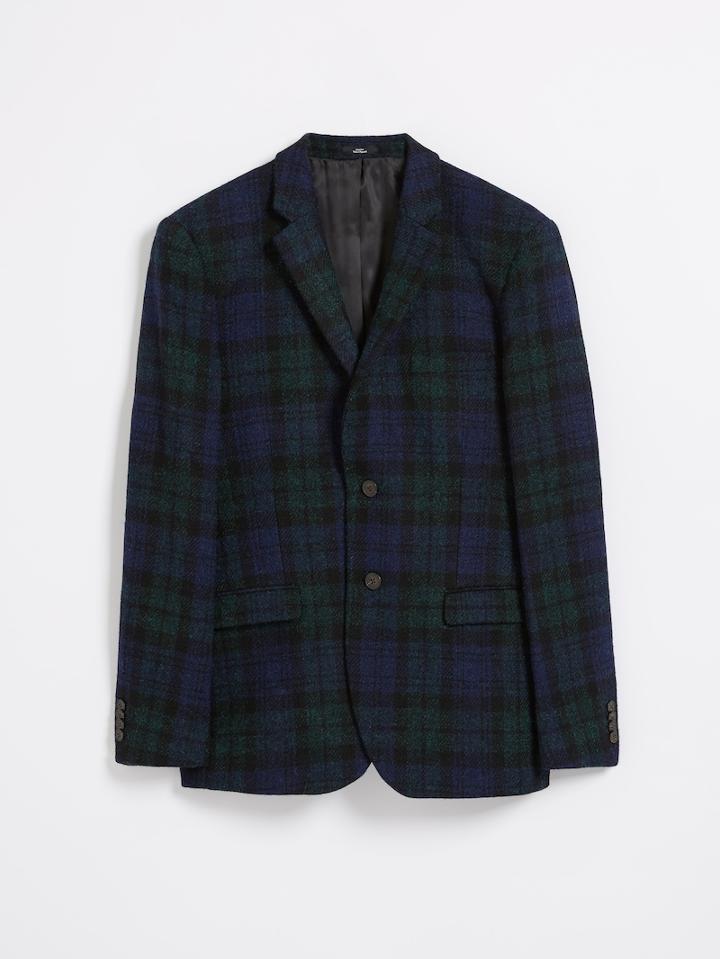 Frank + Oak Harris Tweed 2-button Laurier Blazer - Navy/forest Tartan