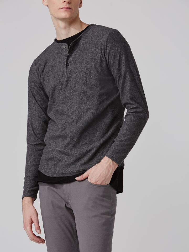 Frank + Oak Plush-finish Henley In Charcoal