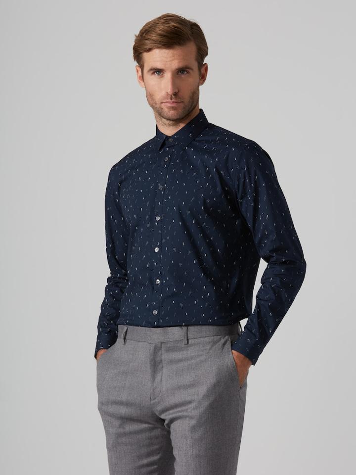 Frank + Oak The Andover Stretch Dress Shirt In Printed Sapphire