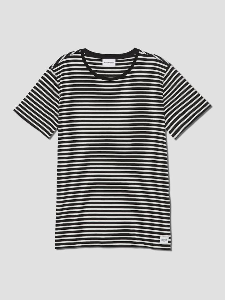 Frank + Oak Striped Cotton T-shirt In Black And White