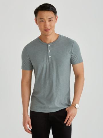 Frank + Oak Loose Fit Reverse Slub Henley In Balsem Dark Heather