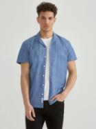 Frank + Oak Camp Collar Chambray Shirt With Neps In Blue