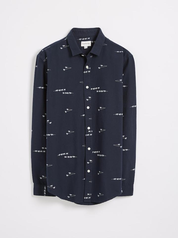 Frank + Oak Dogsled Print Oxford Shirt - Dark Blue