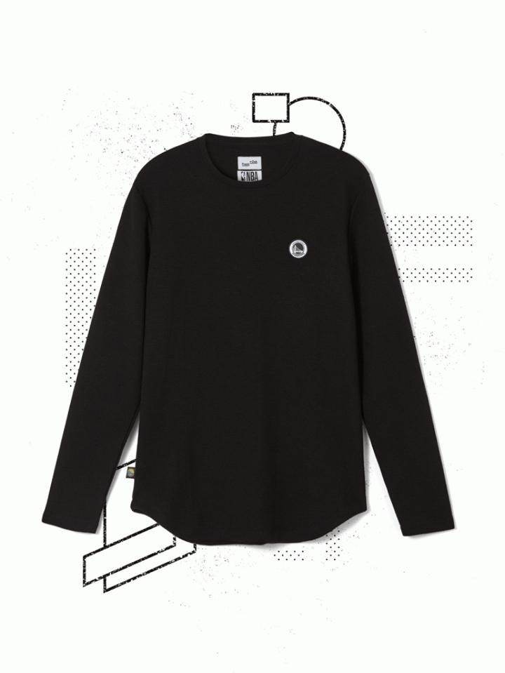 Frank + Oak Golden State Warriors L/s Waffle-knit Crewneck In True Black