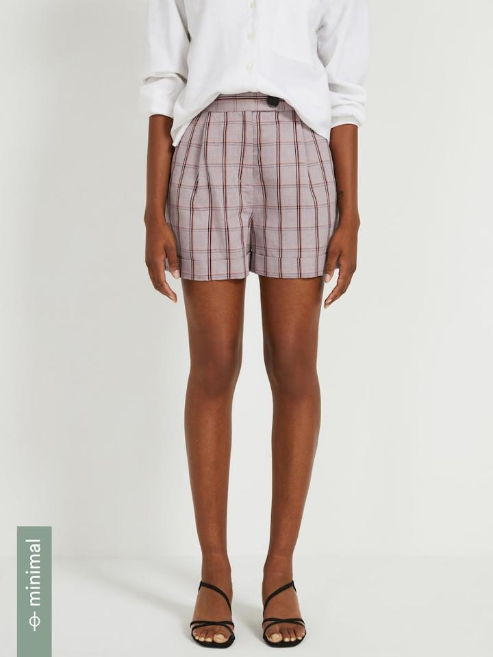 Frank + Oak Linen-tencel High-waisted Plaid Shorts - Lavender