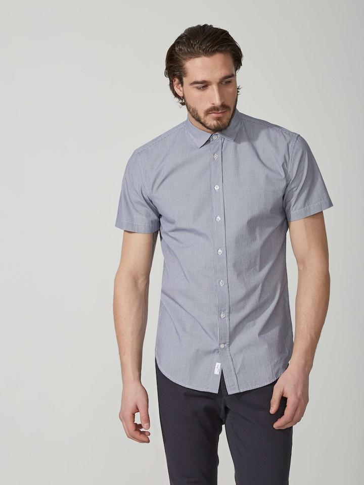 Frank + Oak Mini-check Poplin-cotton Shirt In Navy
