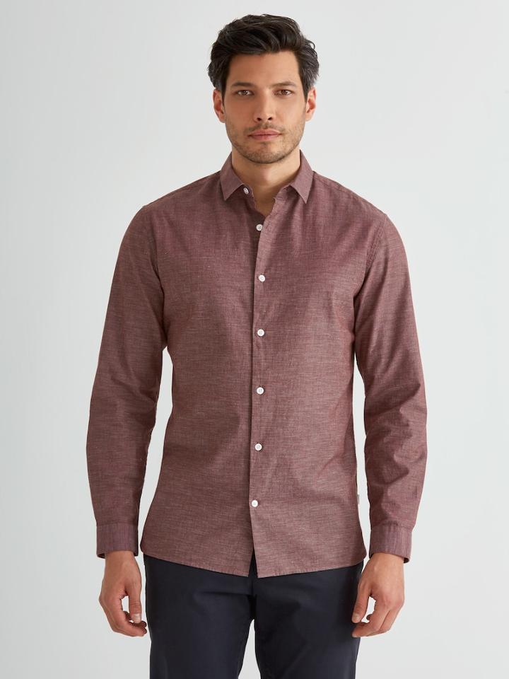 Frank + Oak Mercerized End On End Shirt With Neps In Decadent Chocolate