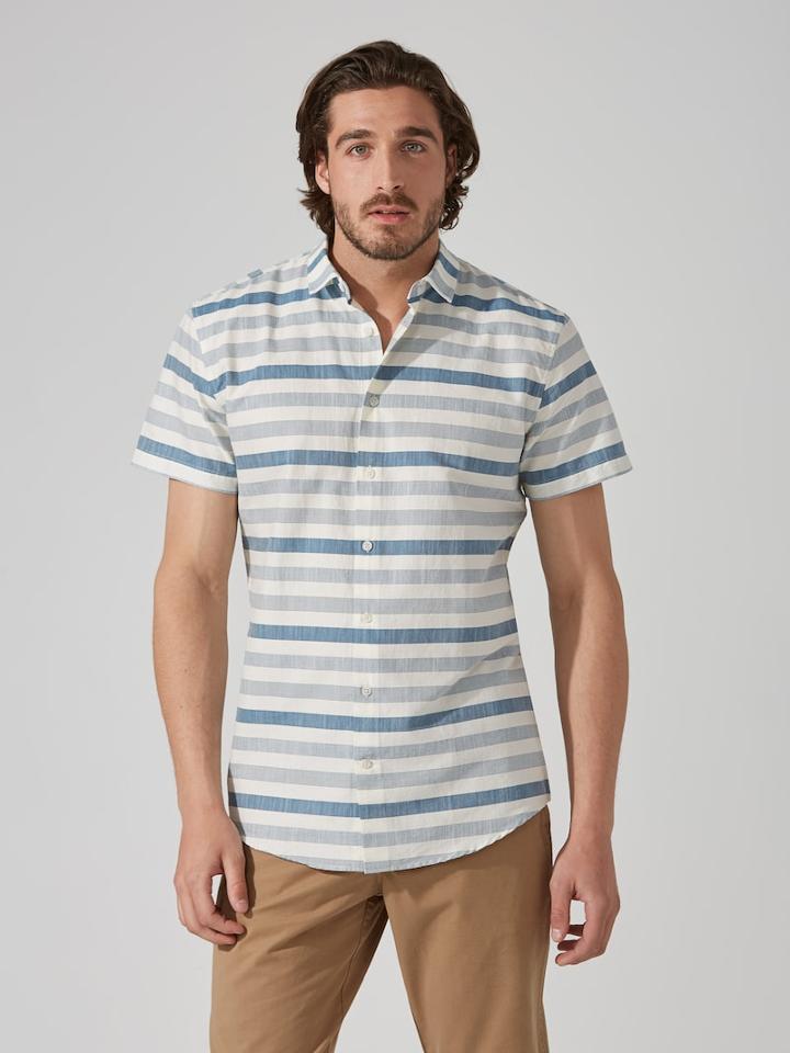 Frank + Oak Striped Short-seeve Cotton Oxford Shirt