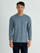 Frank + Oak Striped Long-sleeved Cotton T-shirt In Light Blue/grey