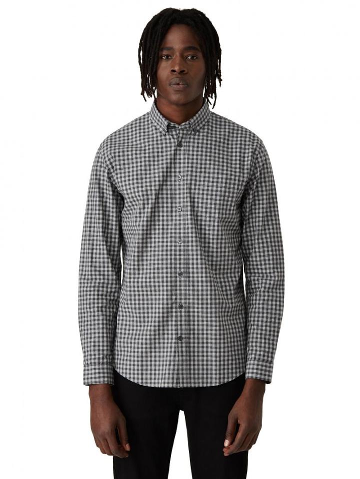 Frank + Oak Branford Small Gingham Shirt In Grey