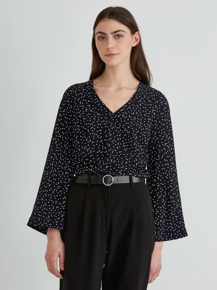 Frank + Oak V-neck Popover Bell Sleeve In Navy Print