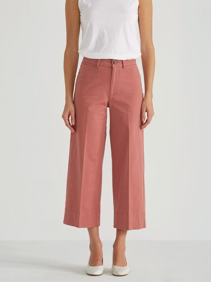 Frank + Oak High Waist Wide Leg Cropped Pant In Withered Rose