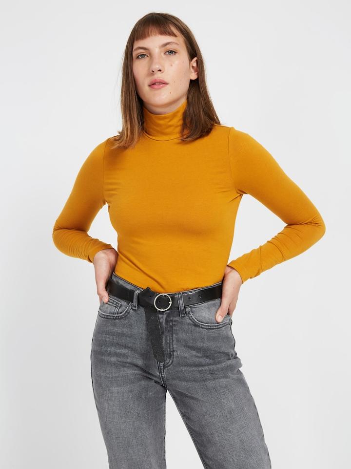 Frank + Oak Long Sleeve Mock Neck In Mustard Brown