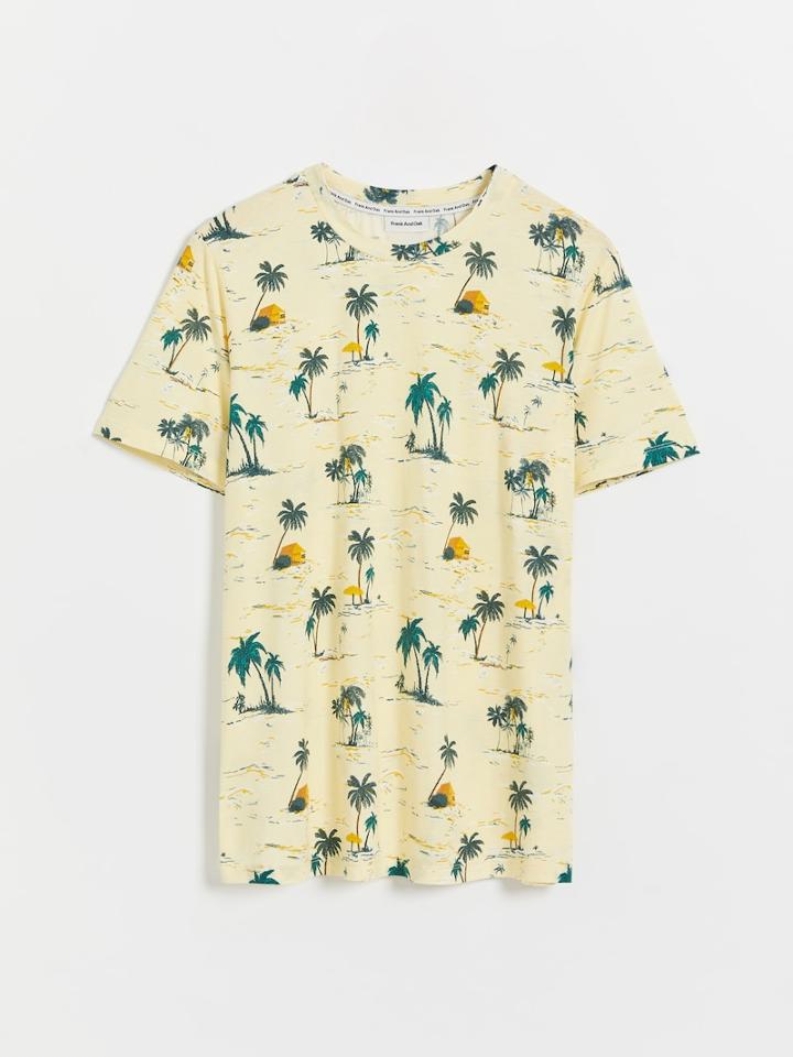 Frank + Oak Tropical Print Cotton-modal Tee In Soft Yellow