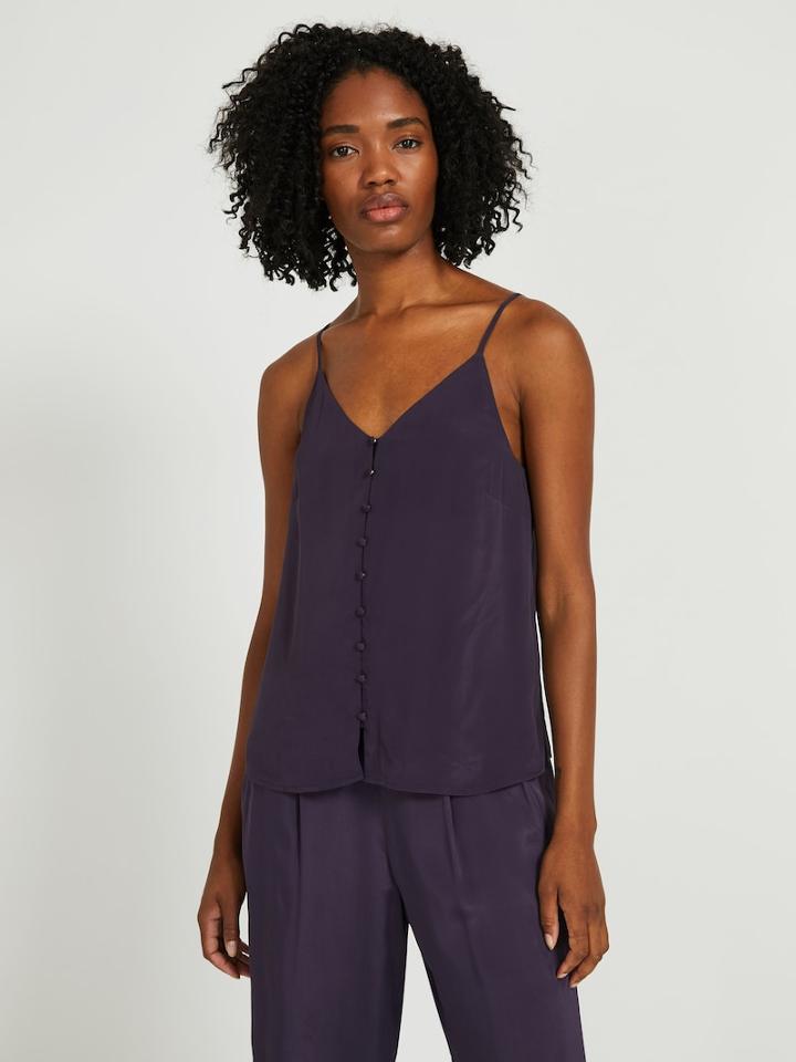 Frank + Oak Loose Viscose-silk Button-up Cami - Dark Violet