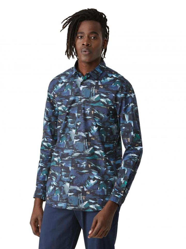 Frank + Oak Borealis Print Poplin Shirt In Blue