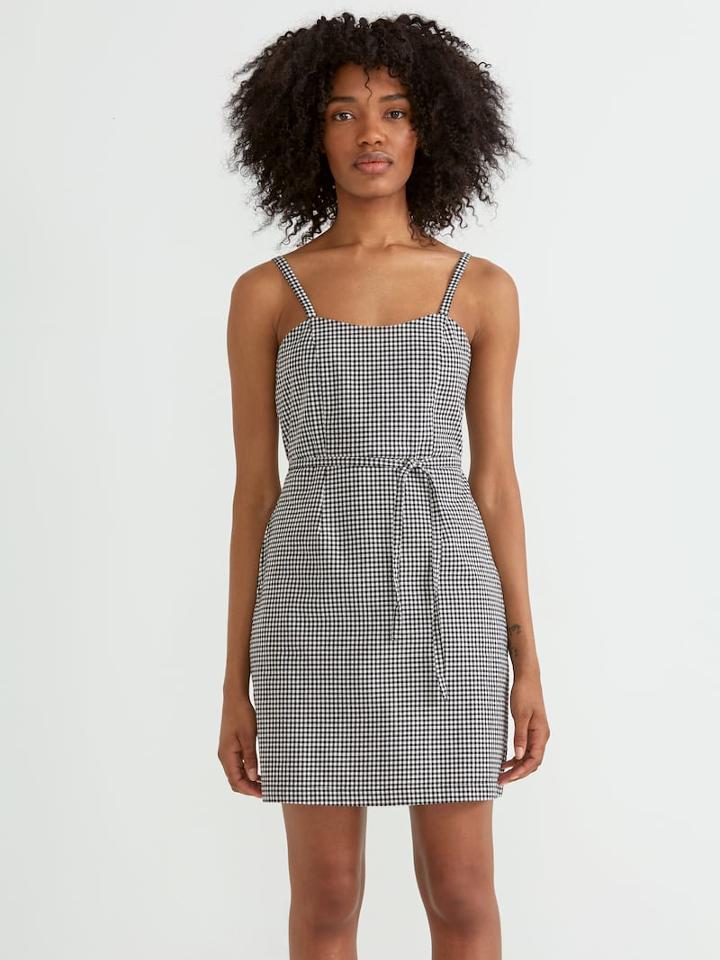 Frank + Oak Vichy Knotted Dress In True Black