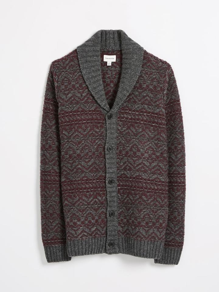 Frank + Oak Reverse Jacquard Fair Isle Cardigan - Dark Wine