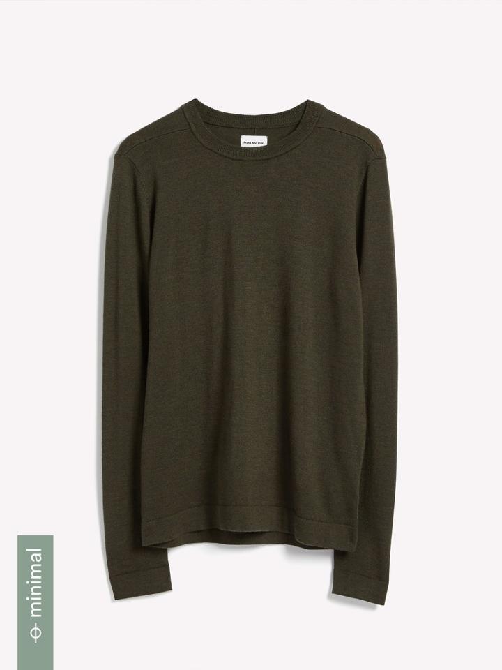 Frank + Oak Machine Washable Merino Sweater In Dark Green Heather