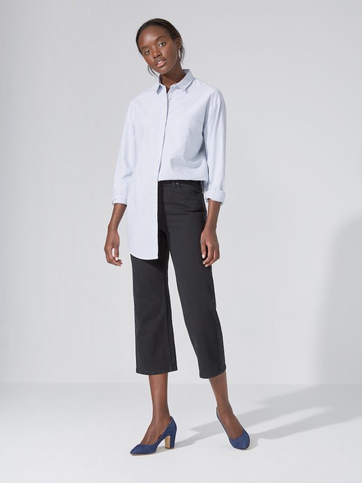 Frank + Oak The Cindy High-waist Wide-leg Ankle Jean In Black
